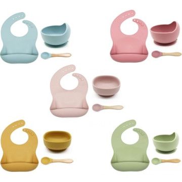 Vaisselle mignon bol d&#39;alimentation d&#39;aspiration cuillère sans Bpa lavable en silicone de qualité alimentaire bavoirs pour bébé ensemble souple